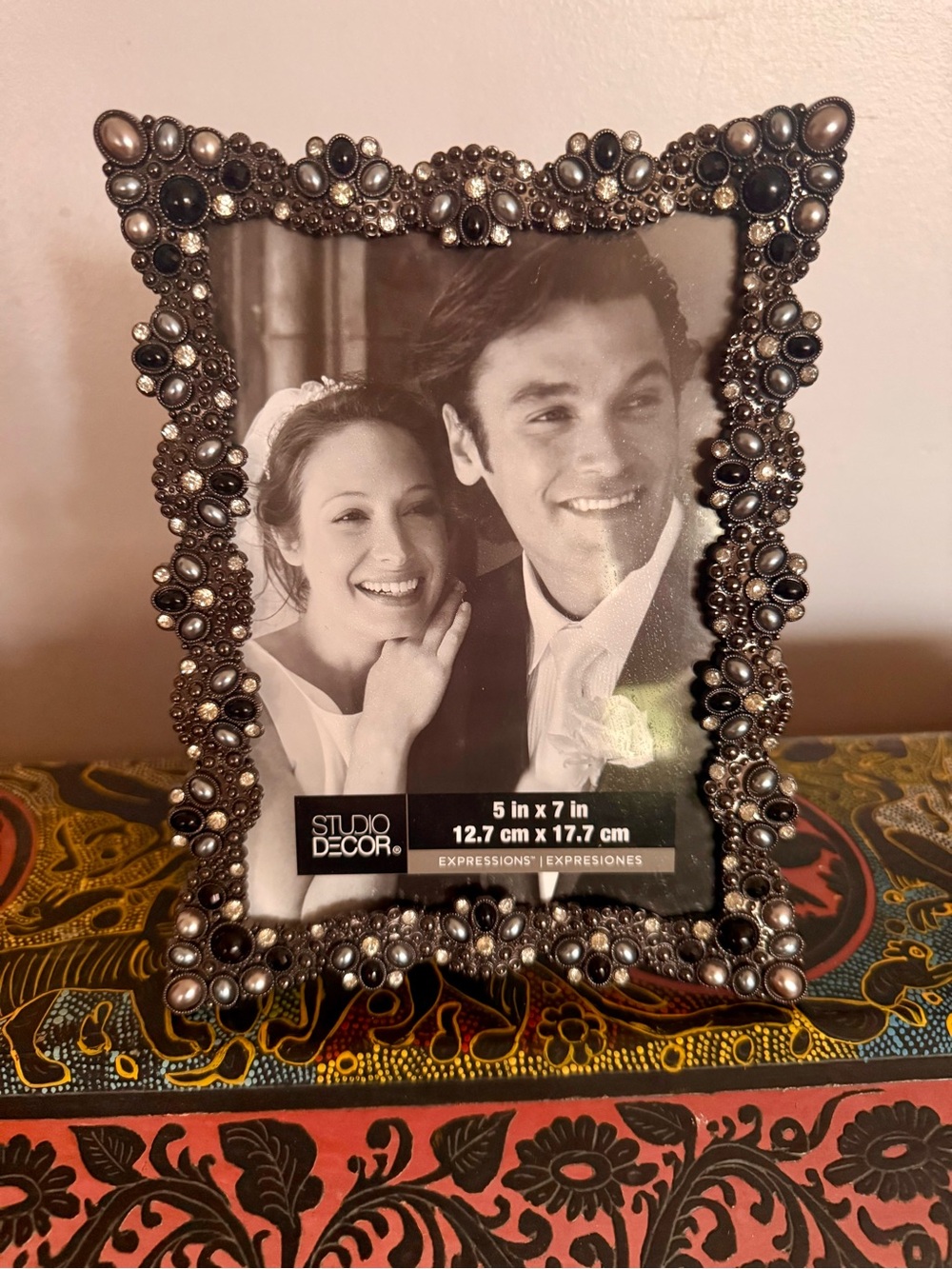 Jeweled Picture Frame 5x7 Heavy Ornate Rhinestone Pearl Vintage Style